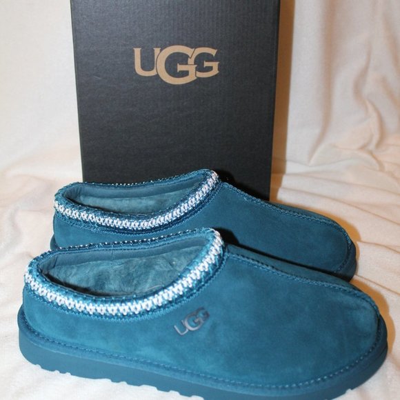 NIB UGG MEN\'S TASMAN SUEDE SHEARLING LINED SLIP ON‎ SLIPPERS MARINE BLUE 12